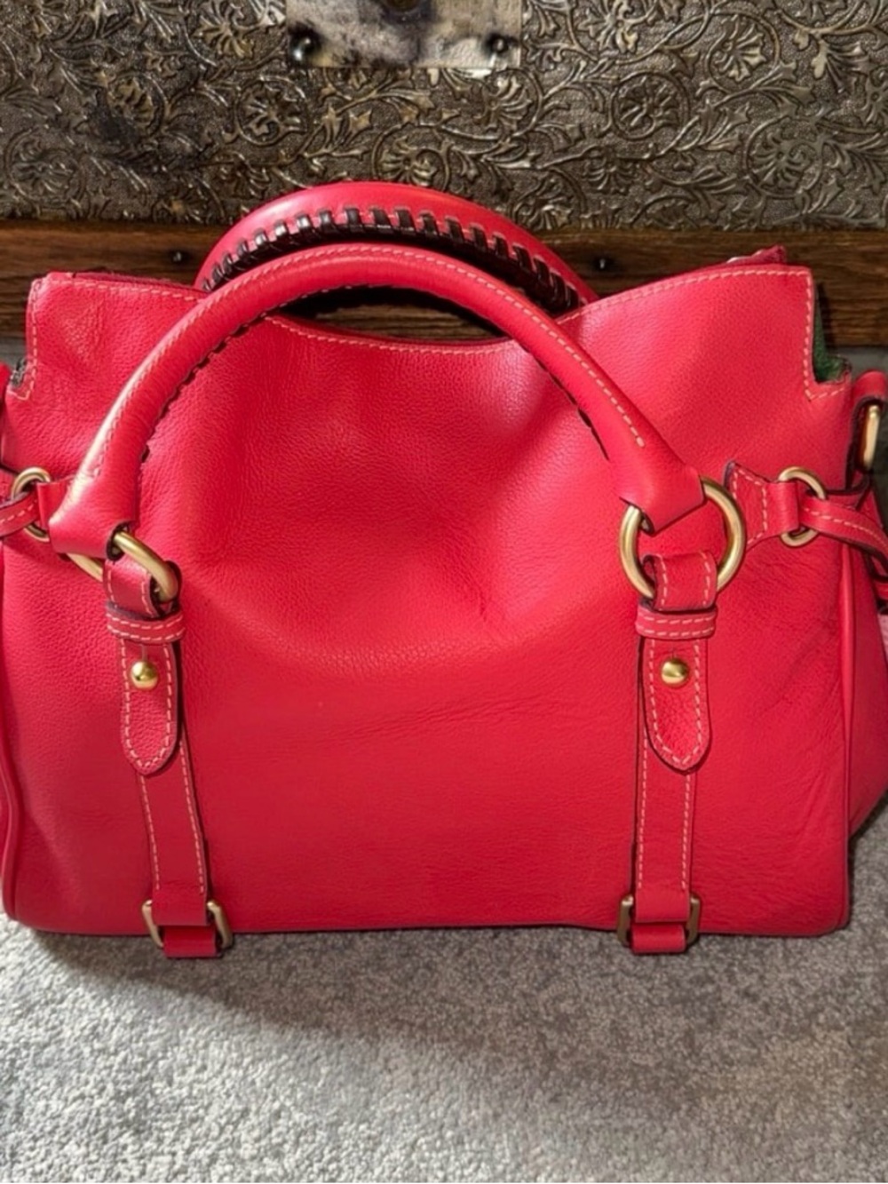 Dooney & Bourke small satchel with strap in Strawberry - Picture 2 of 12